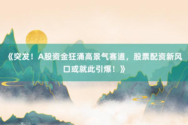 《突发！A股资金狂涌高景气赛道，股票配资新风口或就此引爆！》