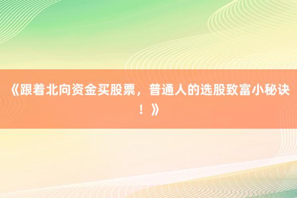 《跟着北向资金买股票，普通人的选股致富小秘诀！》
