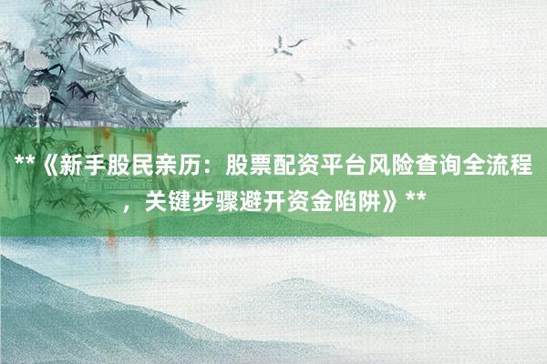 **《新手股民亲历：股票配资平台风险查询全流程，关键步骤避开资金陷阱》**