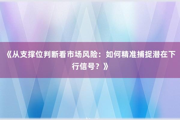 《从支撑位判断看市场风险：如何精准捕捉潜在下行信号？》