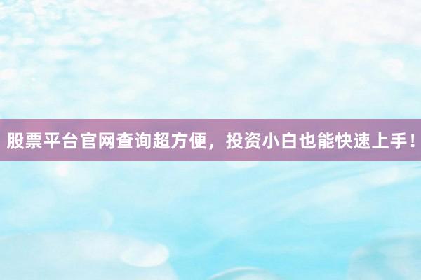 股票平台官网查询超方便，投资小白也能快速上手！